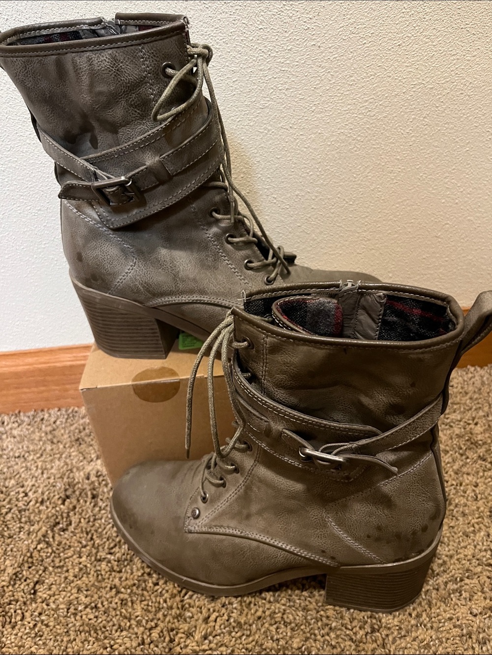G by Guess Olive Lace-Up Buckle Block Heel Boots